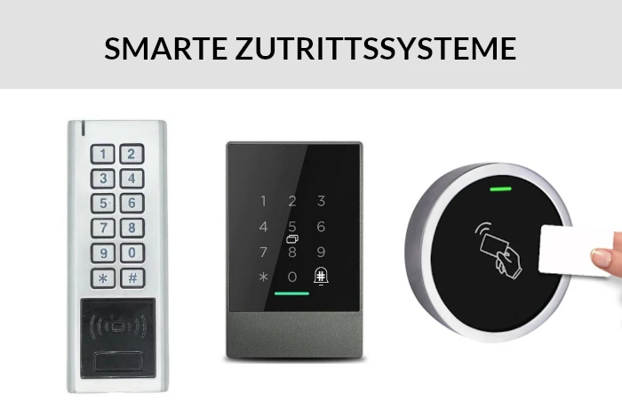 Smarte elektronische Zugangssysteme mit Tastatur und RFID-Kartenleser.