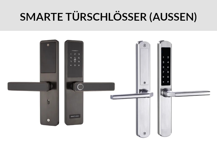 Smarte elektronische Türschlösser für den Außenbereich mit Tastatur und Türgriff.