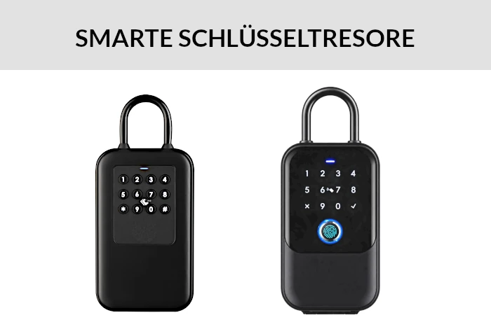 Smarte Schlüsseltresore mit Zahlentastatur und Fingerabdrucksensor.