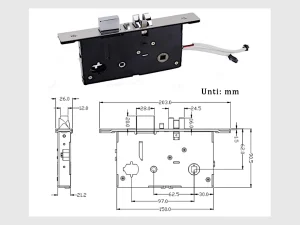 ANSI-Einsteckschloss für TTLOCK HOTEL ANSI STANDARD mit Maßzeichnung.