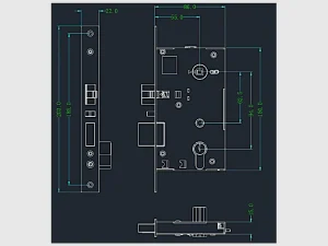 ANSI-SLIM-Einsteckschloss für TTLOCK HOTEL SCHWARZ mit Maßzeichnung.