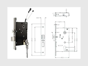 ANSI-STANDARD-Einsteckschloss für TTLOCK HOTEL SCHWARZ mit Maßzeichnung.