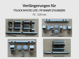 Verschiedene Verlängerungsteile und Montagesätze für TTLOCK MYSTIC LITE und FP Smart zur Anpassung der Zylinderlänge von 70 bis 120 mm.